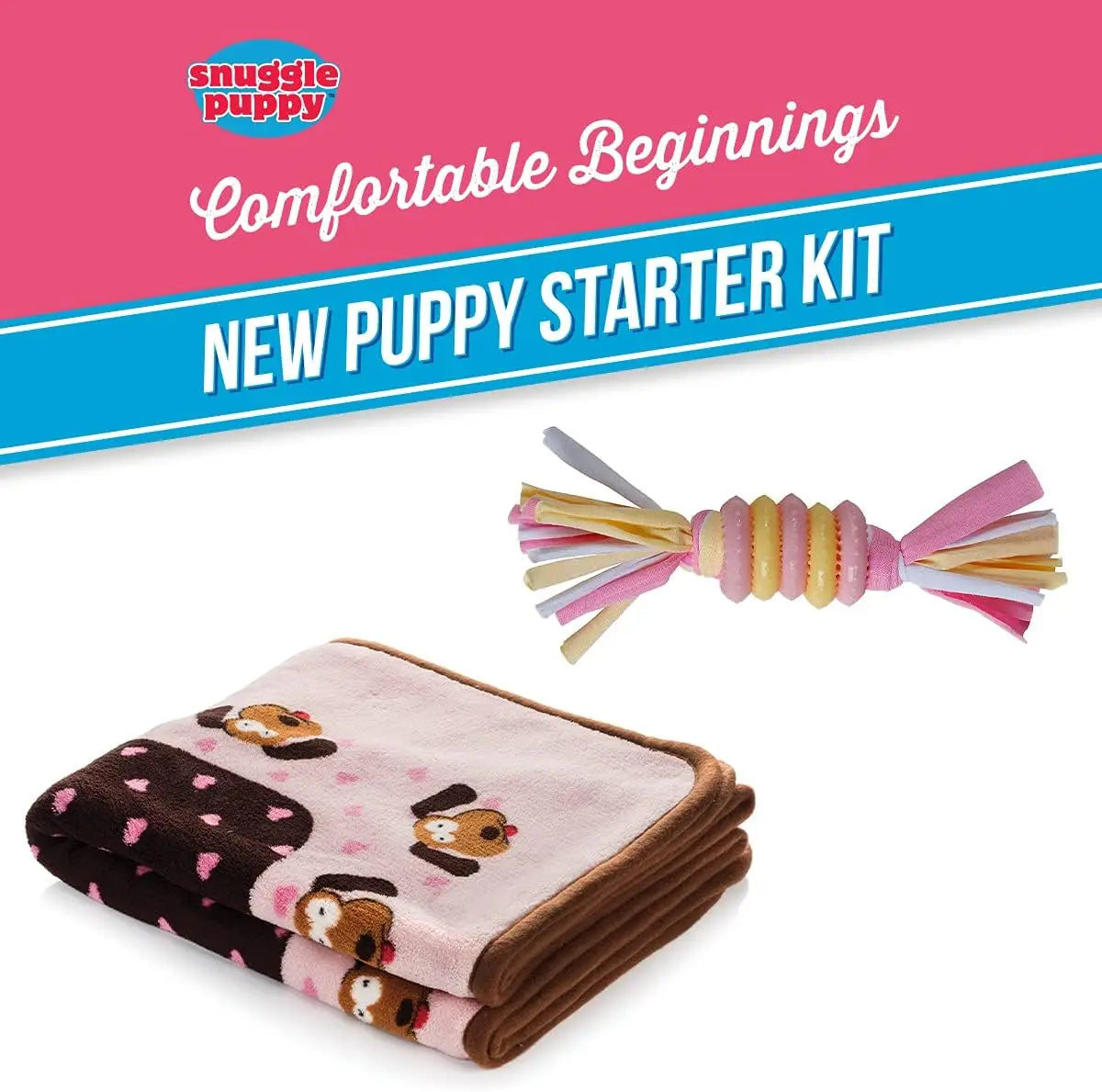 Anxiety Relief Starter Kit: Adorable Biscuit-Colored Puppy & Fun Pink Toy!.