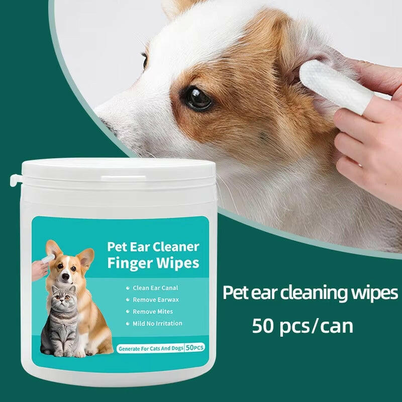 Convenient Disposable Pet Ear Cleaning Wipes with Finger Covers for Easy Ear Care and Mite Removal.