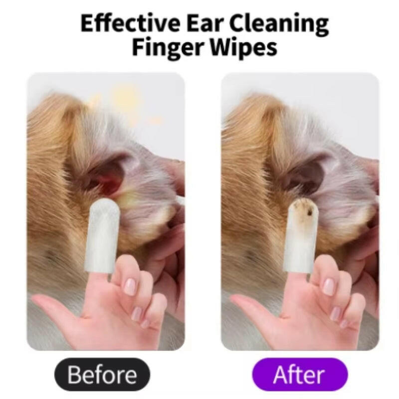 Convenient Disposable Pet Ear Cleaning Wipes with Finger Covers for Easy Ear Care and Mite Removal.