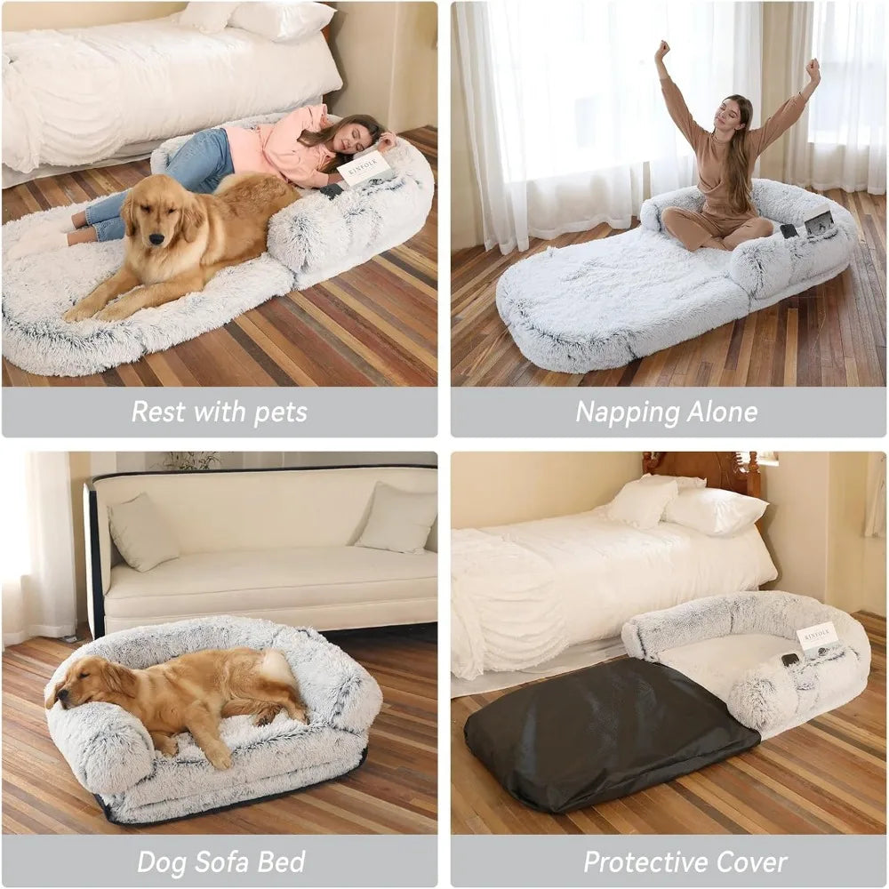 Large Dog Bed, 74" x 43" x 9", Foldable Plush and Washable Design.