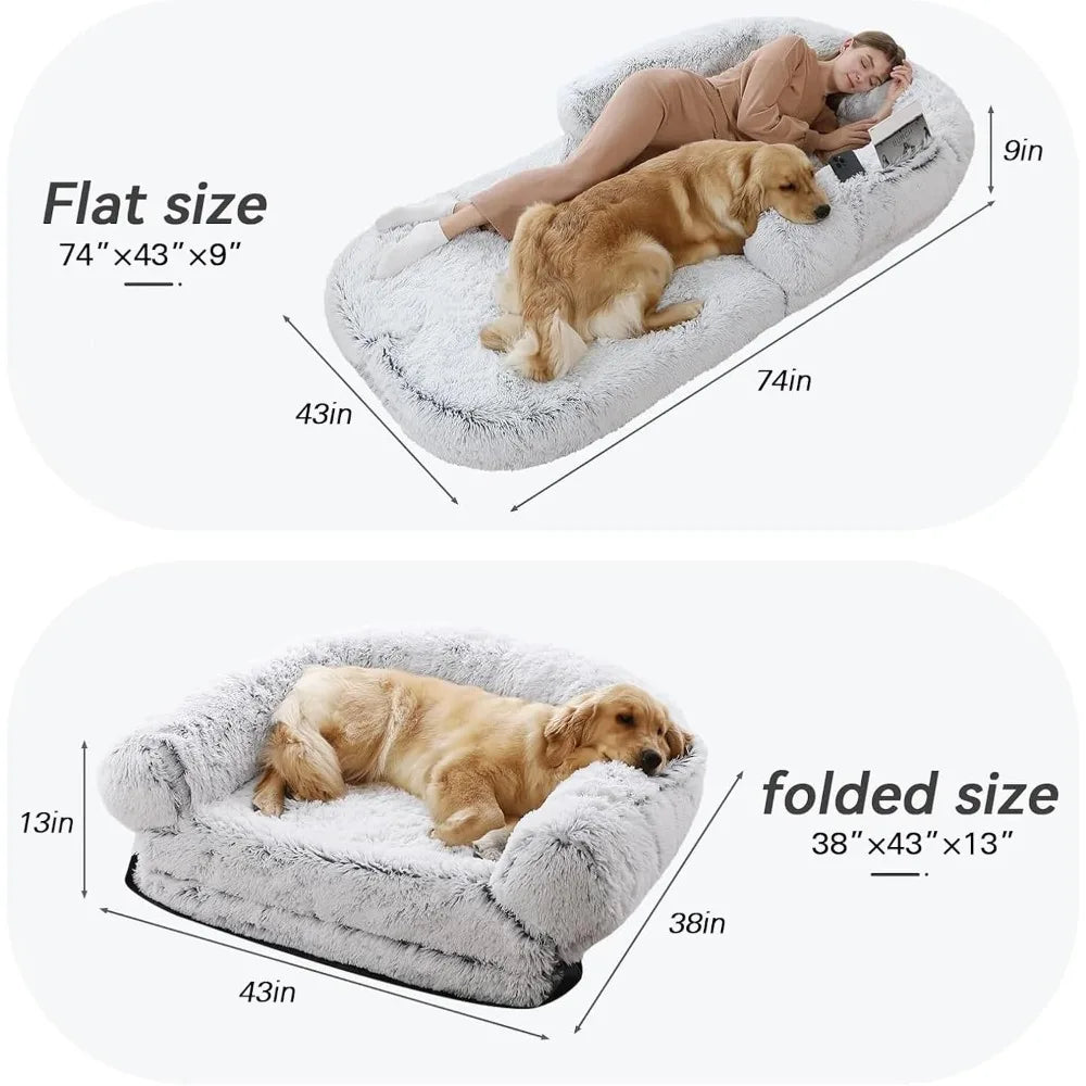 Large Dog Bed, 74" x 43" x 9", Foldable Plush and Washable Design.