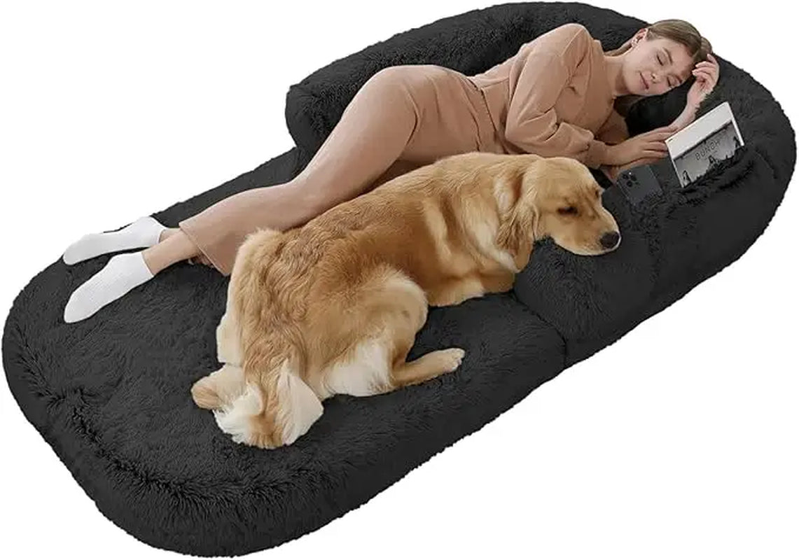 Large Dog Bed, 74" x 43" x 9", Foldable Plush and Washable Design.