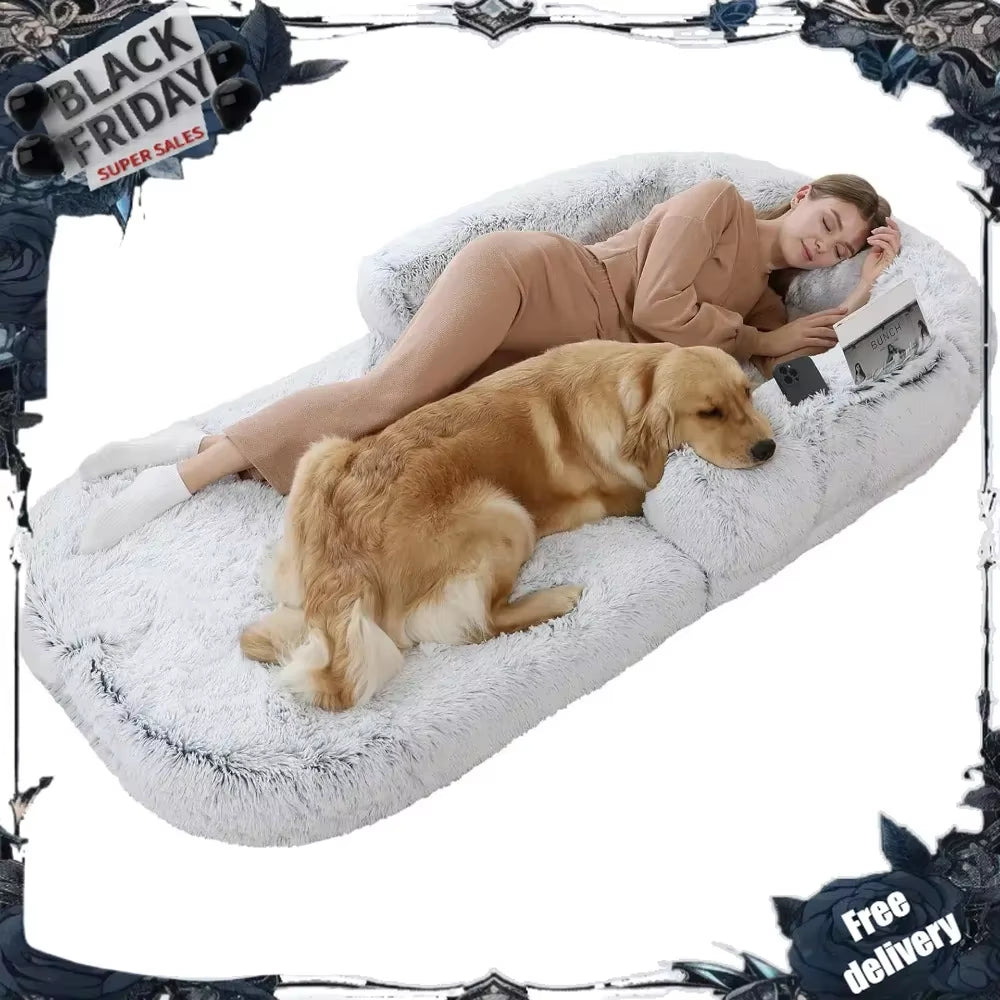 Large Dog Bed, 74" x 43" x 9", Foldable Plush and Washable Design.