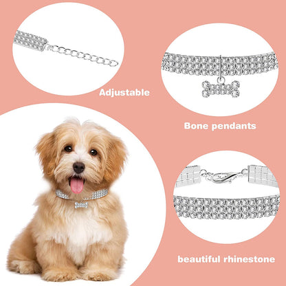 Set of 3 Rhinestone Pet Collars for Small Dogs and Cats.