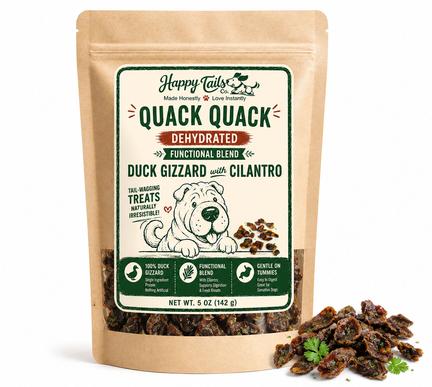 Quack Quack Dehydrated Duck Gizzard with Cilantro | 5 oz