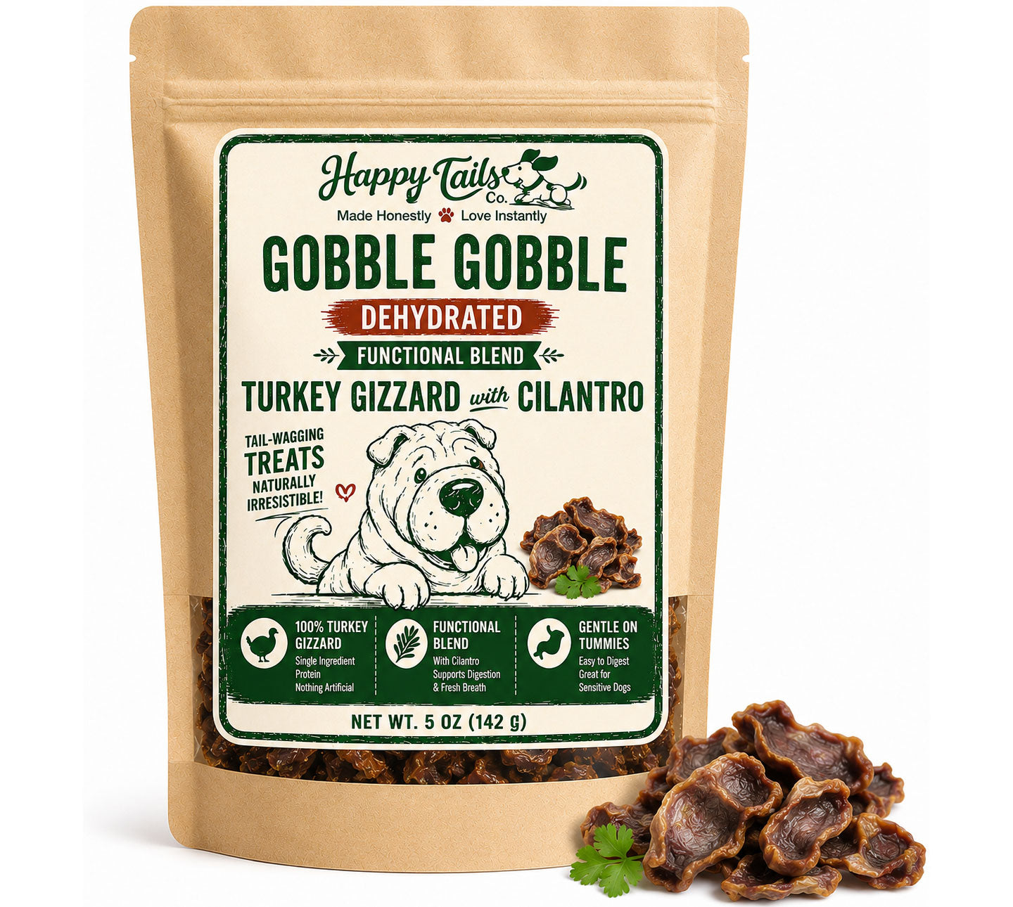 Gobble Gobble Dehydrated Turkey Gizzard with Cilantro | 4 oz Limited