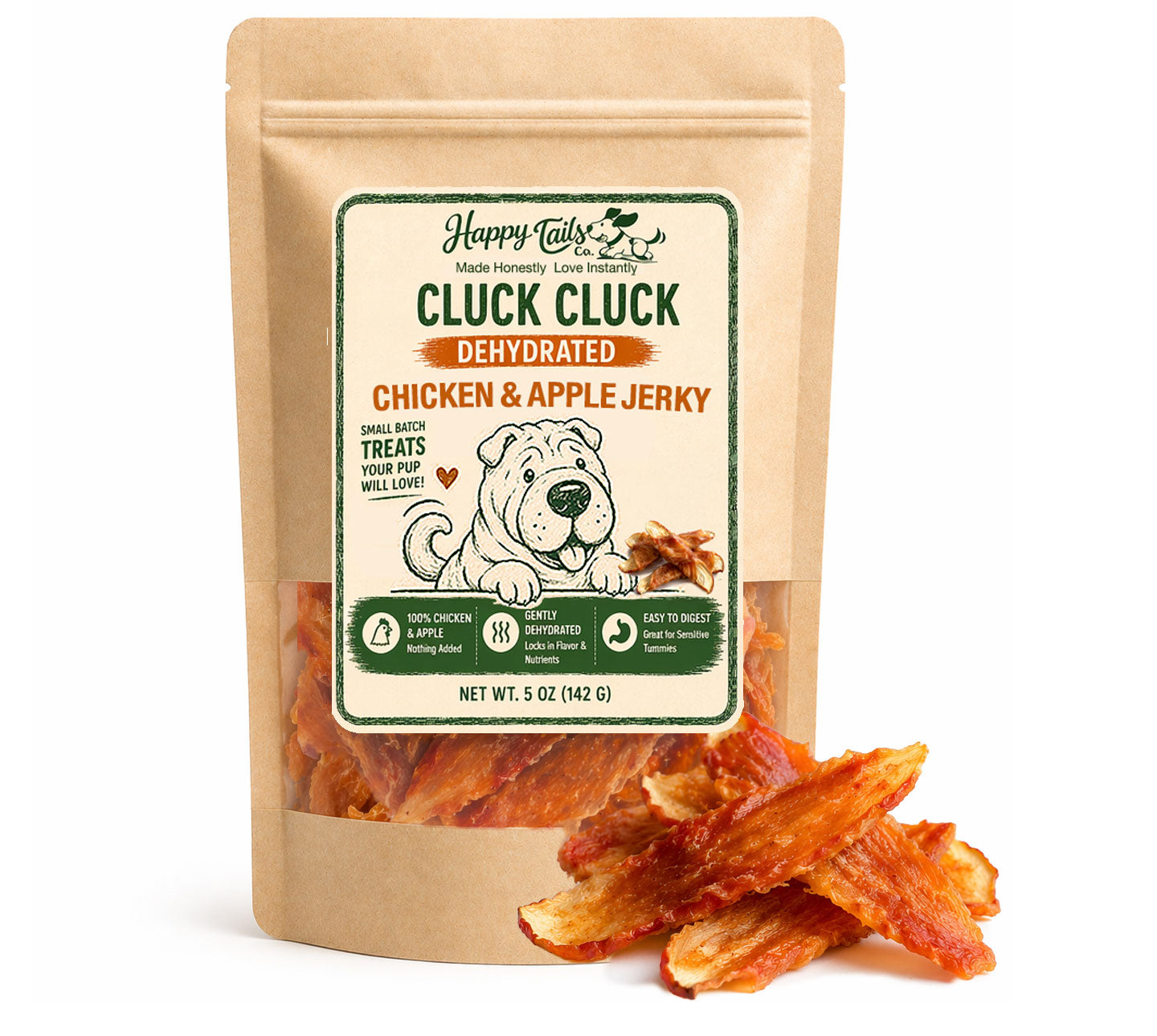 Cluck Cluck Dehydrated Chicken & Apple Jerky | 5 oz
