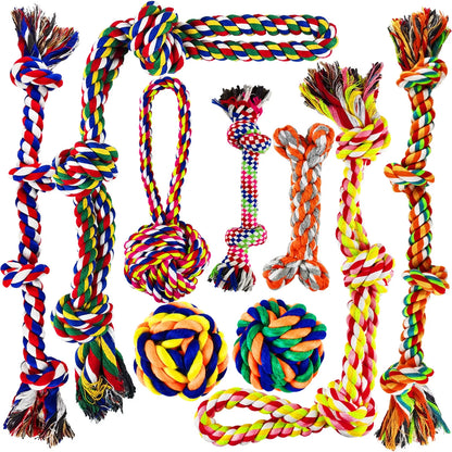 9-Piece Heavy Duty Tug & Chew Dog Toy Set with Natural Cotton Ropes.