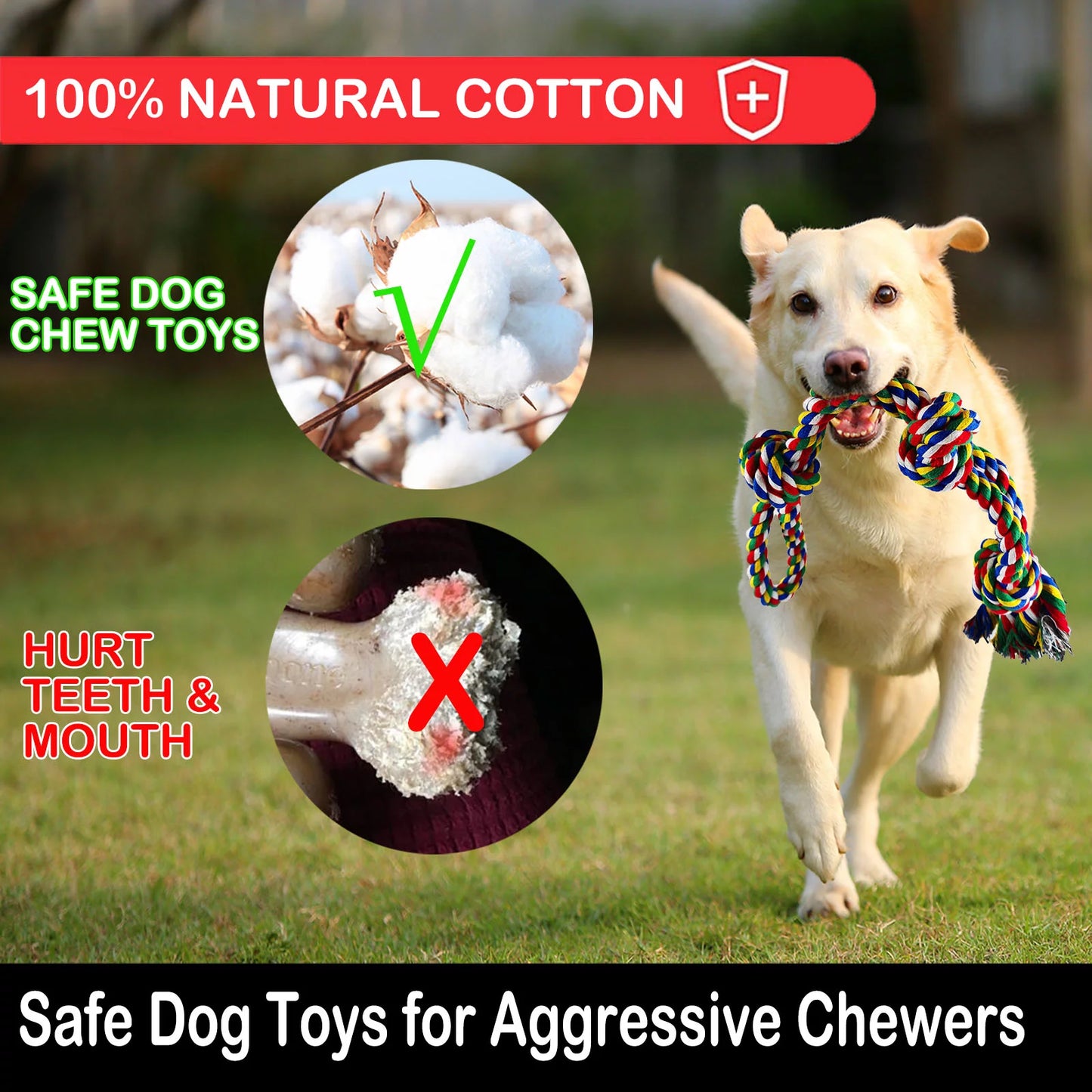 9-Piece Heavy Duty Tug & Chew Dog Toy Set with Natural Cotton Ropes.